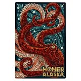 Lantern Press 6x9 Inch Wood Sign, Ready to Hang Wall Decor, Homer, Alaska, Octopus, Paper Mosaic