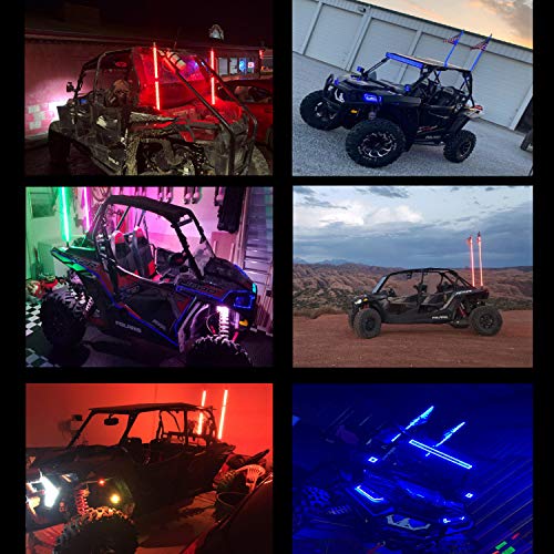 omotor 2PC 3FT Bluetooth Control 360° Spiral LED Whip Lights w/Flag [21 Modes] [20 Colors] [Weatherproof] Lighted Antenna Whips - Accessories for ATV Polaris RZR 4 Wheeler - Thumbnail 3