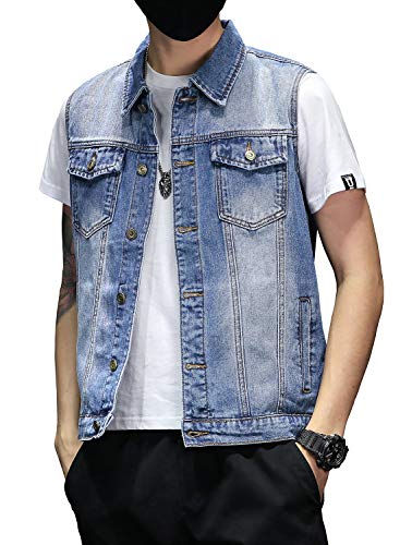 DAVID.ANN Chaqueta de mezclilla para hombre sin mangas de camionero - azul - Large
