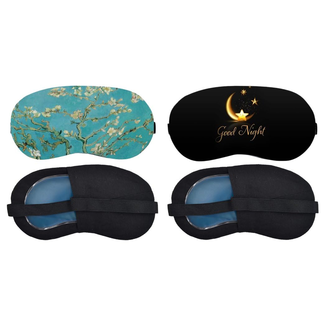 Turquoise Almond Blossom, Golden Good Night Sleeping Mask Combo, Soft Comfortable Light-Blocking Eye Cover for Women, Men & Kids, Reusable Blindfold for Night Sleep, Nap, Travel (Pack of 2)-image-40