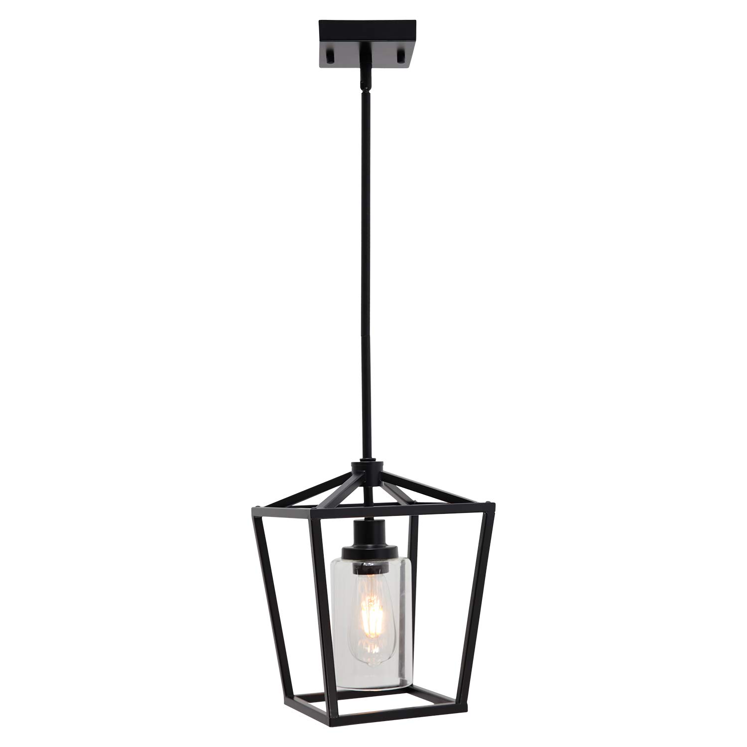 BONLICHT 1-Light Metal Pendant Lighting Matte Black Farmhouse Cage Chandelier Industrial Hanging Light Fixture with Clear Glass for Dining Room Kitchen Island