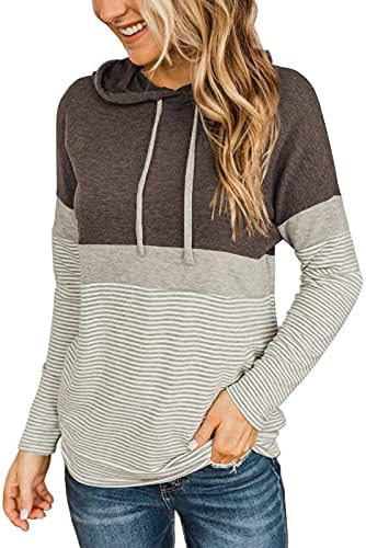 Butgood Womens Spring 2023 Long Sleeve Color Block Hoodies Crewneck Casual Cute Striped Tunic Sweatshirts Brown