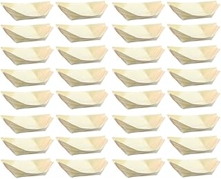 Bamboo Wooden Boat 50Pcs Disposable Wood Serving Boats Plates Trays Mini Sushi Boat Sushi Serving Tray Food Container for Catering Home Use