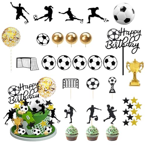 Décoration de gâteau football,34 Pièces Toppers de Cupcake D'anniversaire de Footbal,Décorations de Gâteau Sportives en Forme de Ballon de Football pour...