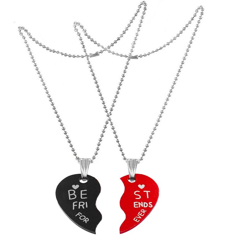 Friendship Day Gift Best Friend Forever Couple Locket Set Black And Red Stainless Steel Pendant Necklace Chain For Men And Women Spn20190978-image-2