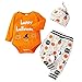 Dasongff Ensemble Vêtements Halloween 3 Pièces pour Bébé Garçon et Filles 0-18 Mois Tenue Imprimé Citrouille Halloween Barboteuse + Pantalon + Bonnet-Body Barboteuse, Tenue Festival Bébé