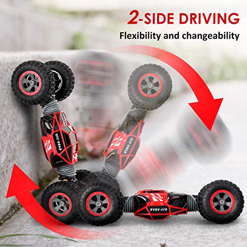 KingsDragon Remote Control Car,2.4 GHZ High Speed Stunt RC Racing Cars RC Rock Crawler w/ Rechargeable Batteries,Indoor Outdoor Motors Vehicles Buggy Hobby Car Toy Gifts for Boys Girls-Red