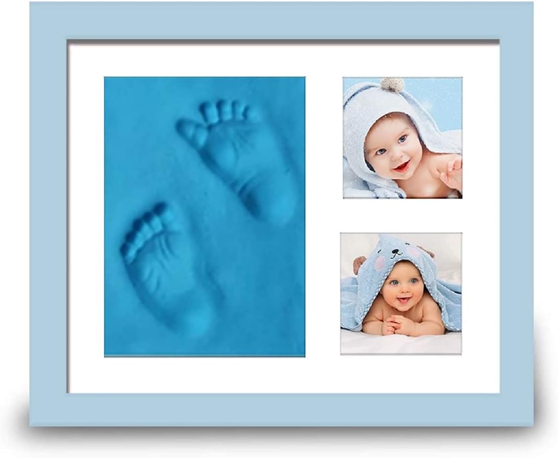 - Mold Your Memories Baby Clay Handprint & Footprint Photo Frame (PINK) for Newborn Girls and Boys – Safe and Non-toxic Clay | Elegant Solid Wood | Perfect for New Baby Boy/Girl Baby Shower Gift (Blue, Clay Frame)