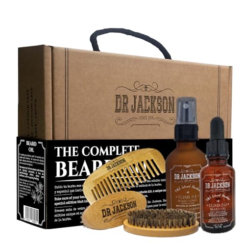 DR. JACKSON Kit Cuidado Barba Hombre con Balsamo Barba, Aceite para Barba Hombre y Cepillo Barba Hombre - Pack Regalo Hombre Cumpleaños - Kit Barba Hombre Aceite Barba Hombre Crece Barba
