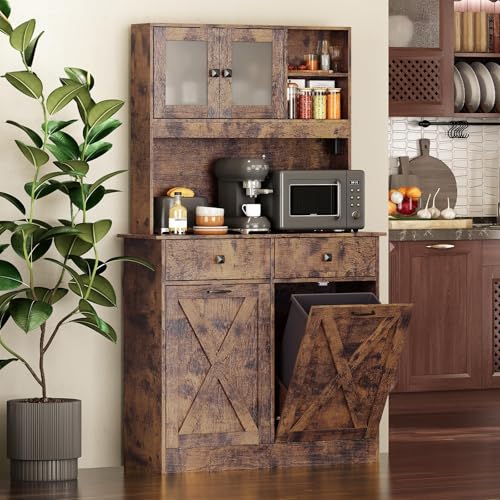 Redlife Double Tilt Out Trash Cabinet with Storage, Dual Tilt Out Laundry Sort Cabinet with 20 Gal Garbage Holder 67