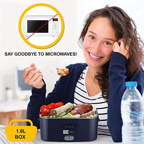 Forabest 1.8L Electric Lunch Box- Larger Upgraded 50W Leakproof 2-In-1 Portable Food Warmer Lunch Box For Car & Home With Removable Container, Large Fork/Spoon & Insulated Lunch Bag #TOP4