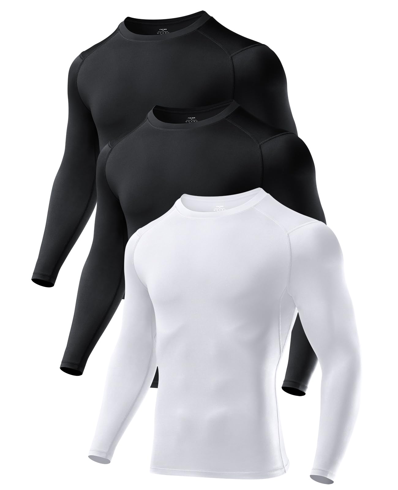 Niksa 1/2/3 Stück Kompressionsshirt Herren,Funktionsshirt Langarm Sportshirt Rundhalsausschnitt Atmungsaktiv Laufshirt für Running Workout Fitness