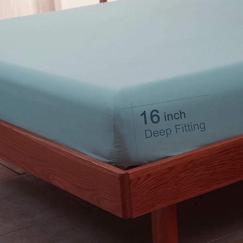 Miniatura 6 de SONORO KATE - Juego de lujosas sábanas egipcias de microfibra supersuave de 1800 hilos, bolsillo de 16 pulgadas de profundidad, 4 piezas (color azul