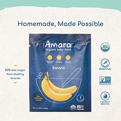 Amara Organic Baby Food | Banana | Baby Cereal to Mix With Breastmilk, Water, or Baby Formula | Baby Food Pouches, Made from Organic Fruit and Veggies | Stage 1 | 14 Pouches - Thumbnail 2