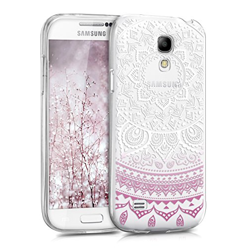kwmobile Funda Compatible con Samsung Galaxy S4 Mini - Carcasa de TPU y Sol hindú en Violeta/Blanco/Transparente