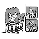 Taille du produit : lot de 4 gants de cuisine et maniques comprenant 2 gants de cuisine (14 x 30 cm), 2 maniques (20,3 x 20,3 cm), idéal pour contenir des casseroles chaudes, des poêles, des assiettes, des bols, des plateaux, etc.