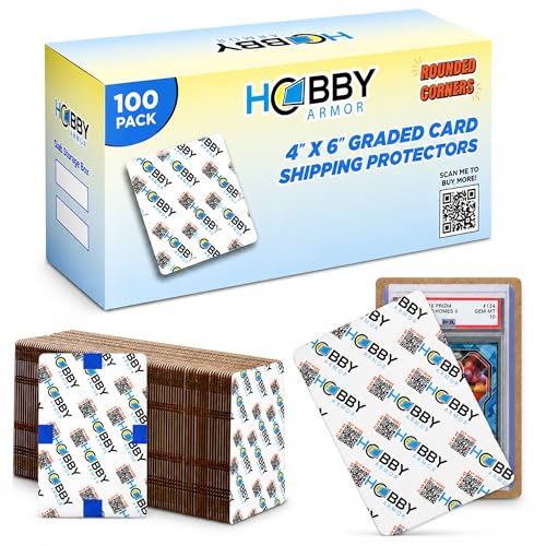 100 Pack Graded Trading Card Shipping Protector by Hobby Armor 4 x 6 with Rounded Corners Vibrant Multi-Color Card Protector to Guard Cards from Dings Premium Cardboard Slab Shipping Supplies
