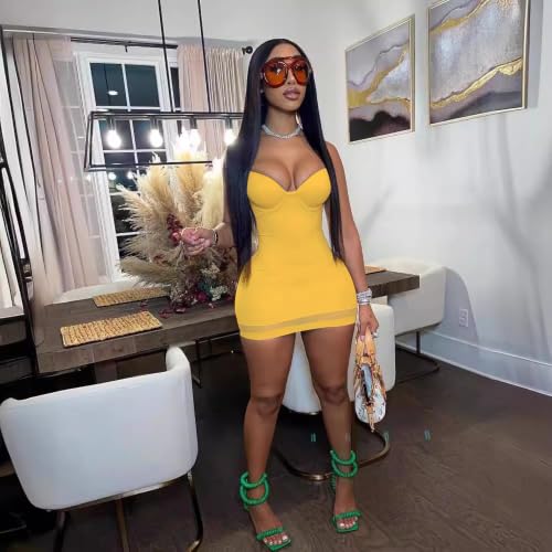 Image of Sexy Bodycon Mini Dress for Women Sweetheart Neck Spaghetti Strap Mesh Hem Party Club Night Out Short Dresses