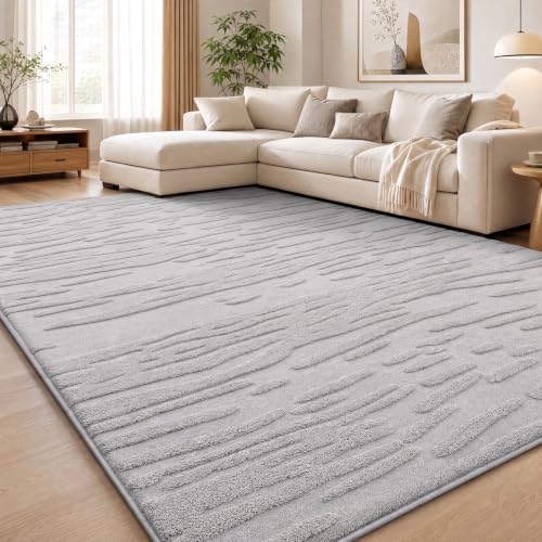 smiry Rugs Living Room Extra Large Area Rugs for Bedroom Machine Washable Anti Slip Short Pile Soft Carpets for Kids Room Bedroom - 120 x 160 cm Light Grey