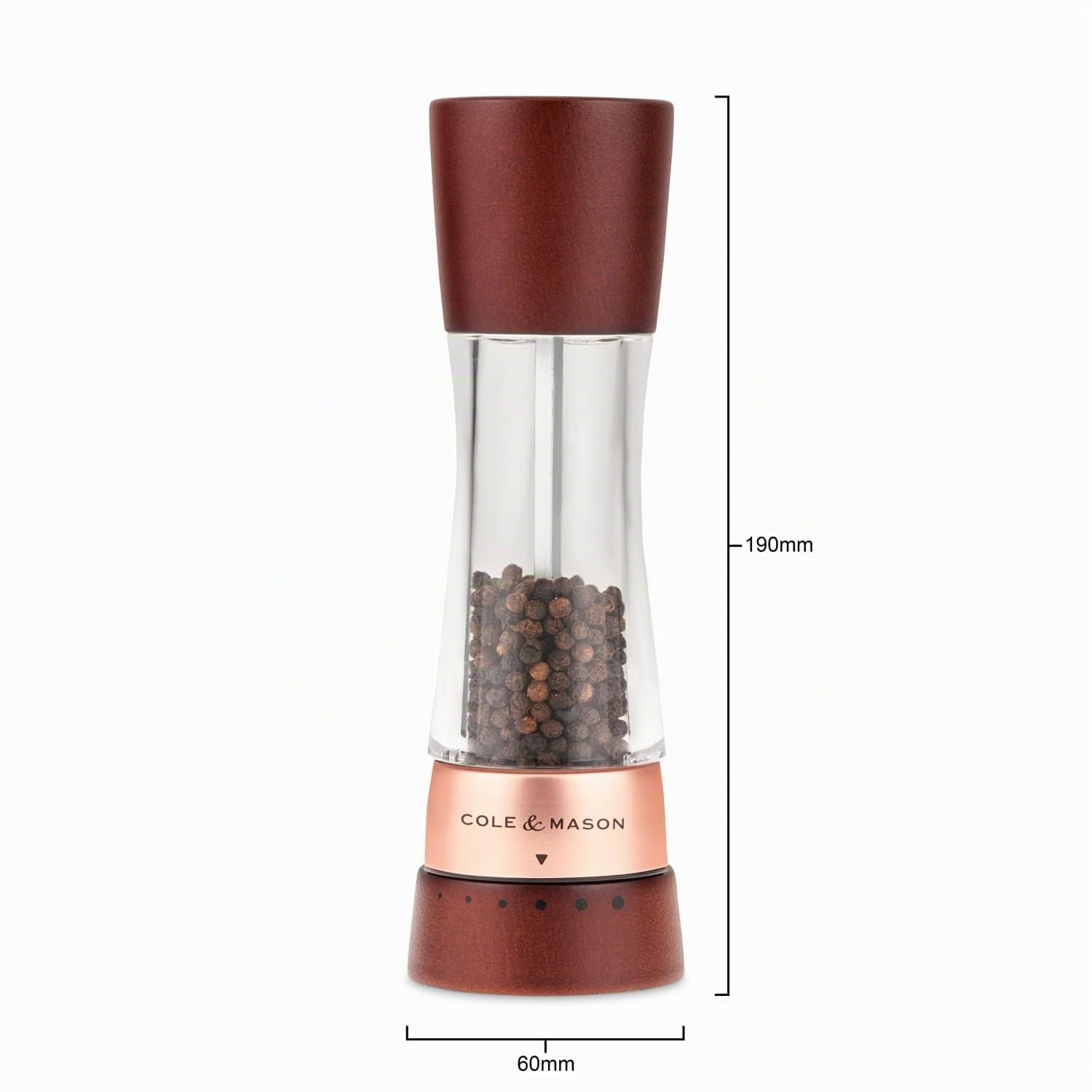 Cole & Mason H332296 Derwent Castagna Oro Rosa Macina Sale e Pepe Manuale, Macinasale, Macinaspezie, Legno, Acrilico, 190mm, Pacco Regalo, Include 2 x Mulini