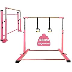 Gymnastics Bar for Kids Girls Ages 3-15 with Ring for Home Indoor Training Equipment- Steady Steel Construction, Anti-Slip, Easy to Assemble, 3' to 5' Adjustable Height