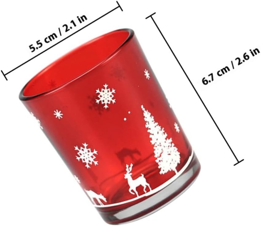 2pcs Red Glass Christmas Candle Holders Aromatherapy Candle Cups for Holiday Party Decor