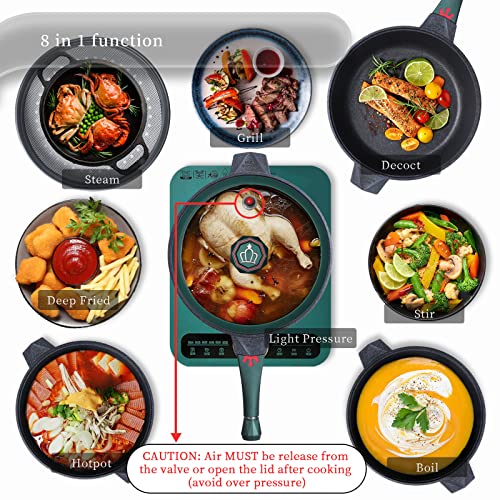 Tiborang 7 In 1 Multipurpose 11 Inch 5 Quart Heat Indicator Nonstick Deep Frying Pan With Glass Lid, Stay-Cool Handle, Steamed Grid, Pfoa-Free,Dishwasher And Oven Safe,Works With All Stovetops(Green) #TOP1