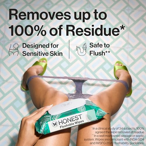 Image of The Honest Company Hypoallergenic Flushable Wipes for Sensitive Skin, Tropical Leaves, 126 Count
