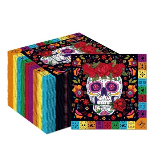 Servilletas de papel con diseño de calaveras mexicanas para decoración de almuerzos de Halloween 5