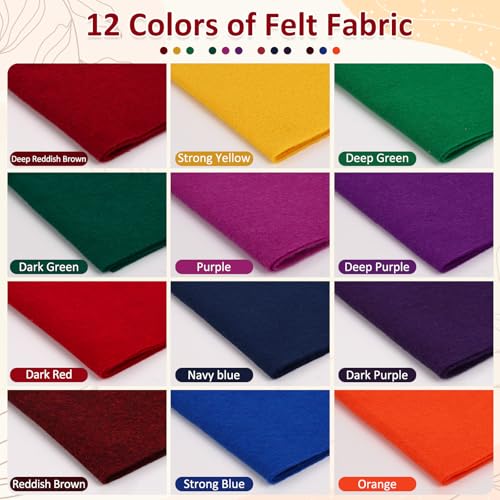 Image of XSEINO 12 Rolls 8 inchx35 inch 1.4mm Thick Soft Felt Fabric Sheet 12 Assorted Dark Series Colors Felt Pack for DIY Craft Sewing Squares Nonwoven Patchwork