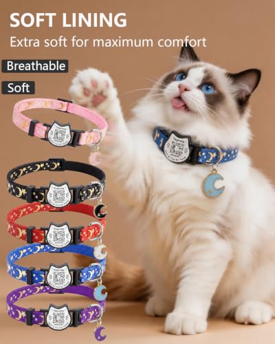 Taghelp Breakaway Cat Collar with QR Code Tag and Bell (Blue, Star & Moon) - image 6