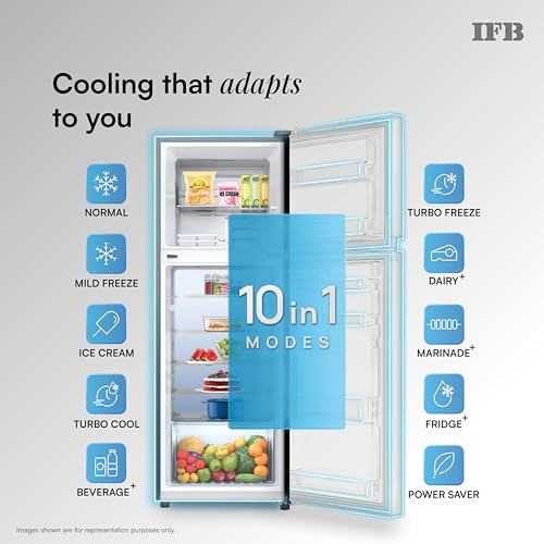 Image of IFB 285L 3 Star 10 in 1 Convertible, Advanced Inverter Frost-Free Double Door Refrigerator with 30 Hrs Cooling Retention, Freezer LED & 4 Year Super Warranty (2026, IFBFF-336CYKSETM, Metal Black)