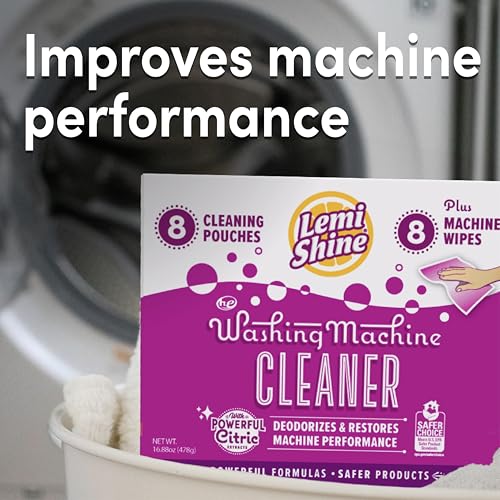 Image of Lemi Shine Washing Machine Cleaner Plus Machine Wipes - 16.88 oz (8 Pack) | Hard Water Citric Acid Cleaning Powder - Includes Machine Cleaning Wipes