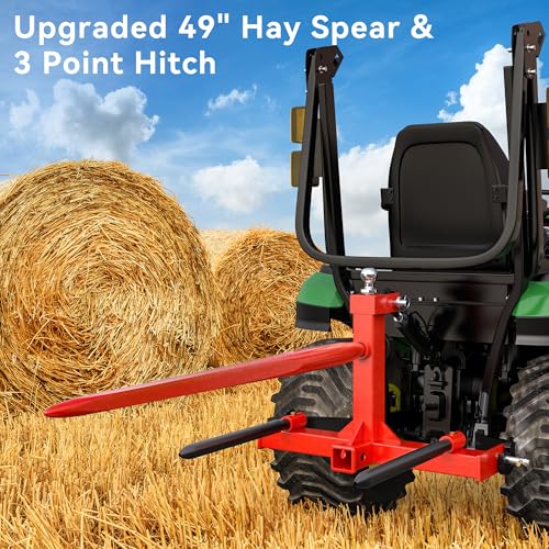 Image of YINTATECH 49 inch 3 Point Hay Spear for Tractor Cat 1 with 2 Stabilizers Bale Spear & 2 inch Receiver with Trailer Ball Gooseneck Drawbar, Loading 3000lbs,Red