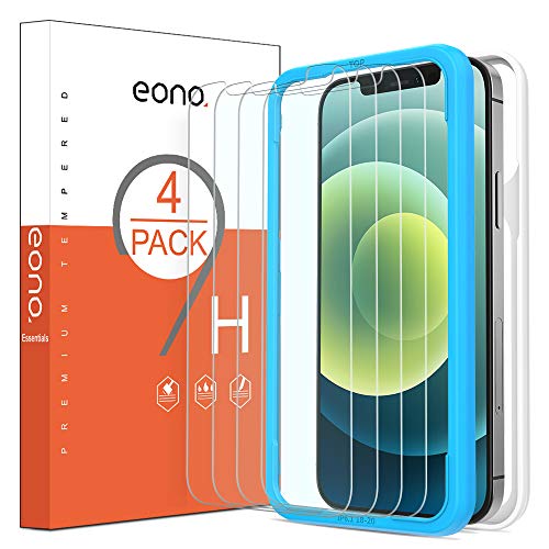 Eono by Amazon - [4 Stück] Panzerglas kompitabel mit iPhone 12 und iPhone 12 Pro (6.1 Zoll), iPhone 12 Panzerglas mit mit Schablone,9H,Anti-Kratzer,Anti-Bläschen,Hülle Freundllich