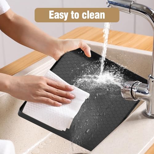 Image of Water Cooler Mat - (22 inch x 19 inch) Non-Slip Water Cooler Mat with Raised Edge for Foor Protector, Under Water Dispenser Mat Used for Bedrooms, Kitchens,Offices, Bars (Black)