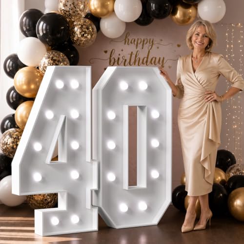 Imprsv Marquee Numbers 4FT, Large Light Up Numbers 40 Birthday Decorations