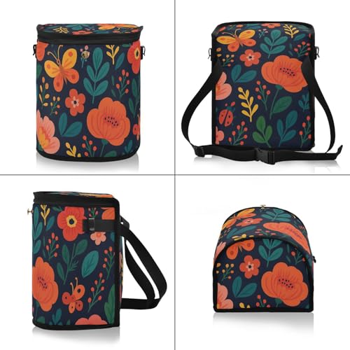 Image of Flowers Car Trash Can with Lid Leak Proof Car Trash Bag Waterproof Car Garbage Can, Multipurpose Trash Bin Hanging for Minivan SUV Truck