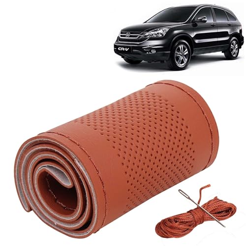 Image of KINGSWAY PU Leatherite Car Steering Cover Sewable Compatible with Honda CRV (Year 2007-2011), Tan Color with Tan Thread, Pack of 1 with Sewing Needle and Thread
