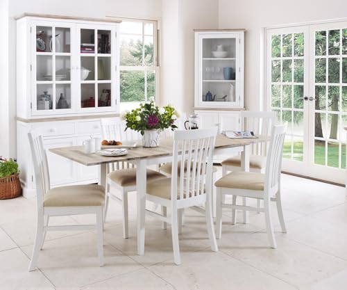 Florence Extending Dining Table and 6 High Back Upholstered Chairs Set | Wooden Table Extends 140-17-200cm, Firm Cushion Seat Chairs | Quality Kitchen Dining Furniture (white)
