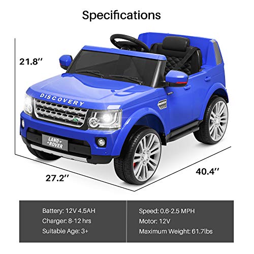 Kidzone Kids 12V Battery Powered Ride On Licensed Land Rover Discovery Vehicle 2 Speed, 2.4G Remote Control, 2 Doors Open, Four Wheels Suspension, LED Headlight, USB/AUX/FM Music, Blue - Thumbnail 7