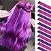 FESHFEN Colored Hair Extension, 12 PCS Lilac Pink & Rose Hairpiece for Girls Princess Party Highlight Colorful Straight Hair Extensions Clip in Costumes Hair Piece for Girls Dolls, 22 inch
