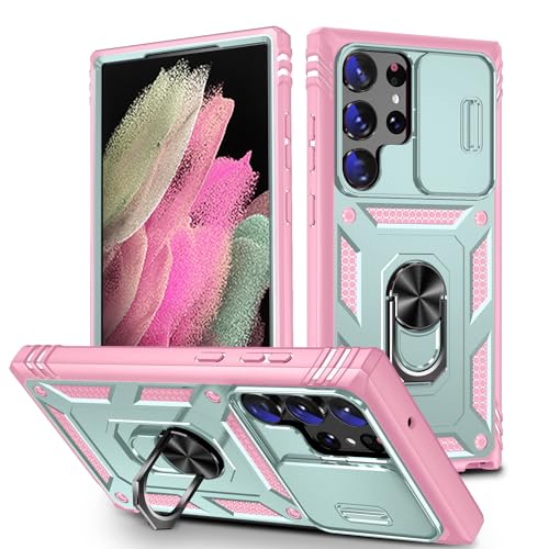 WMYUHAN for Samsung Galaxy S23 Ultra Case Military Grade Drop Shock Protection Cell Phone Cover with Slide Camera Cover Built-in 360° Rotate Ring Stand for S23 Ultra 6.8 - Pink by WMYUHAN - Used condition - US$6.75