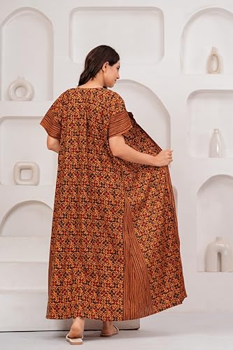 Image of DIAMO Full Open /Front Buttoned Pure Cotton Night Gown Women /Girls with Jaipuri Block Print, Maxi Night Gown, Sleepwear, Nighty, Nightdress, Jaipuri Nighty, Nighties