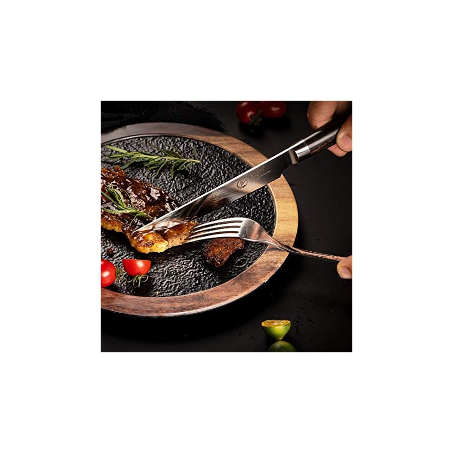 YARENH-Steak-Knives-Set-6-Piece-Non-Serrated-German-High-Carbon-Stainless-Steel-Blades-Full-Tang-Pakkawood-black-handle-Kitchen-Table-Knife YARENH 6-Piece Steak Knife Set with 5-inch Sharp Blades,Non-Serrated,Made of German High-Carbon Stainless Steel,and Black Pakkawood Handles,Fruit Paring Knife Set