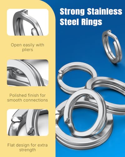 Image of Pawfly 250 Pcs Split Rings and Split Ring Pliers Kit for Fishing, Black-1 | 5 Sizes Fishing Split Rings & Fishing Pliers, Fishing Lure Connectors, Stainless Steel Split Rings for Saltwater & Freshwater