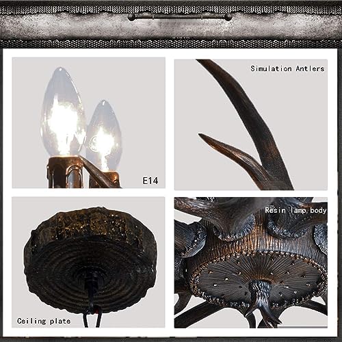 Lustre suspendu en résine de bois de cerf d'exception 8 flammes - 6