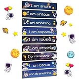 Chunful Set of 9 Boys Room Bedroom Decor Boys Inspirational Wall Decor Wood Hanging Plaque Motivational Kids Bedroom Wall Sign for Kids Teenage Toddler(Space)