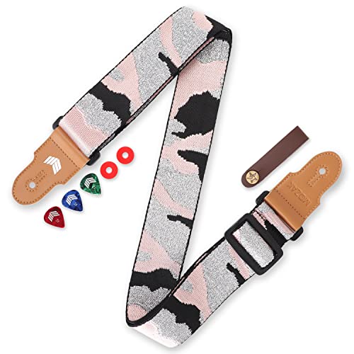 [MOOZAK] Guitar Strap for Acoustic, Electric Guitars and Bass Guitars with 2 Strap Locks, 3 Guitar Picks and 1 Guitar Headstock 