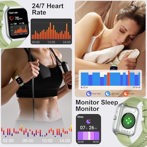Image of Smart Watch for Men Women (Answer /Make Call), 1.96 inch HD Smartwatch with Heart Rate /Sleep Monitor /Pedometer /Calories, 113+ Sports Fitness Watch, IP68 Waterproof Activity Tracker for Android iOS-Green